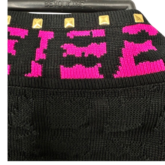 Ming Wang‎ Black Pink Geometric Studded Trim Cardigan Sweater Womens M - Picture 8 of 9